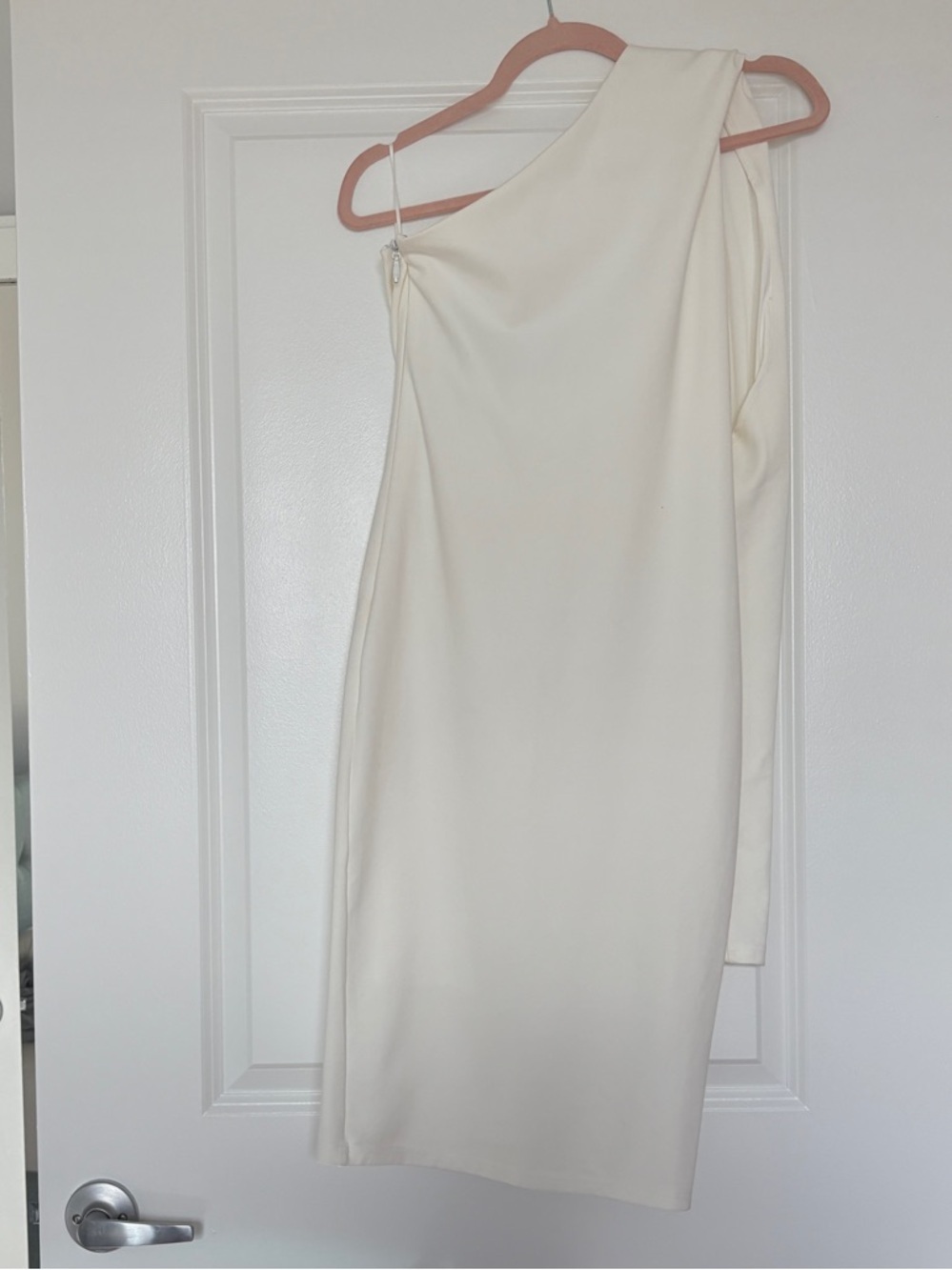 Aliava sz M Dasha one-shoulder Modern Midi Dress off-white cream Bodycon stretch - Picture 3 of 9